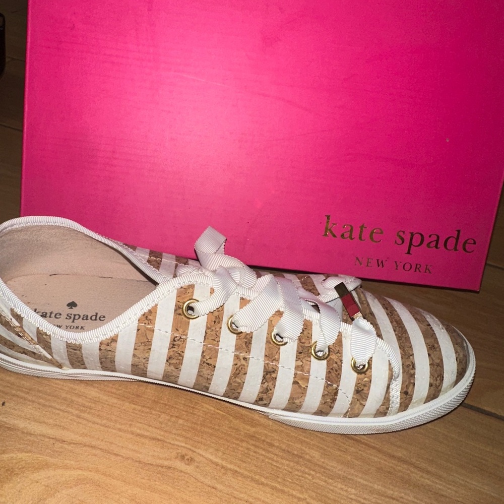 Kate Spade Women's Striped Tan and White Sneakers